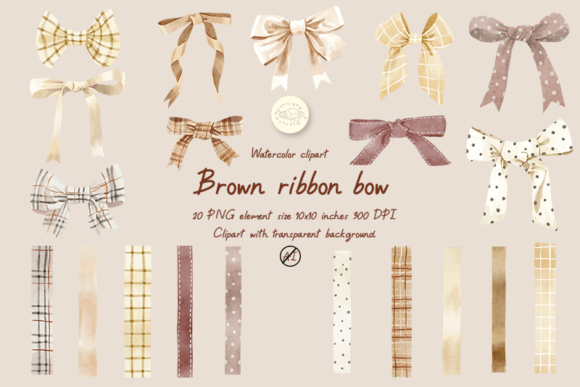 Download Brown Ribbon Bow Watercolor Clipart - Brown Collection