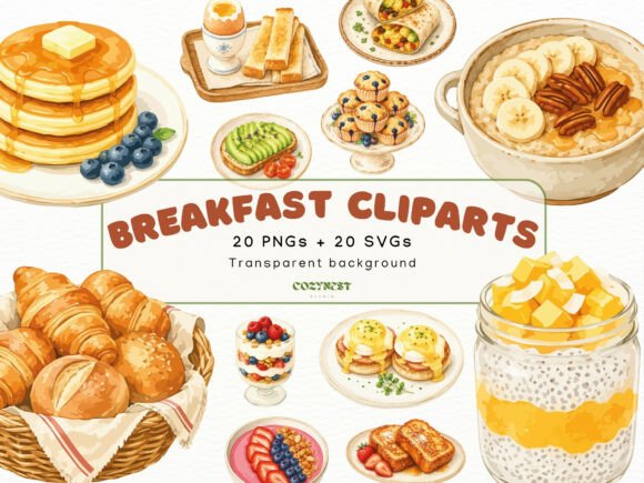 Download Breakfast Watercolor Cliparts, Food PNG - Breakfast Collection